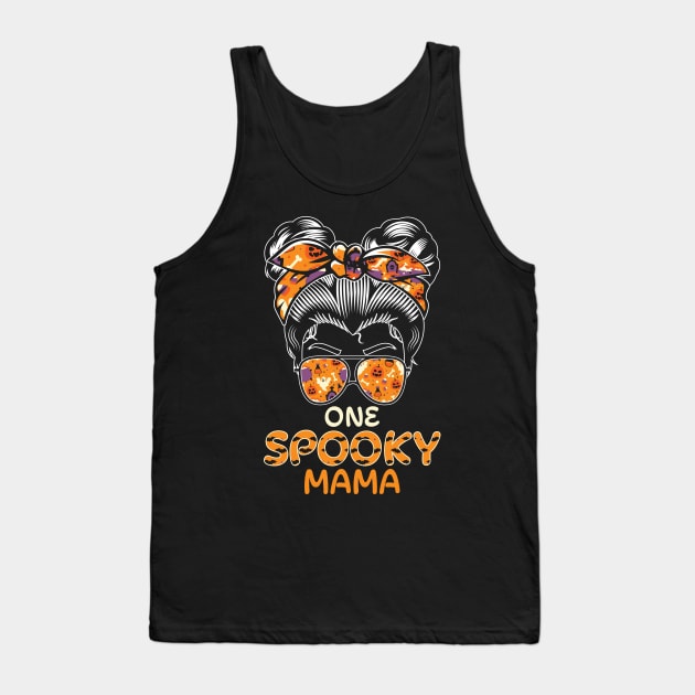 One Spooky Mama Messy Bun halloween Tank Top by MZeeDesigns